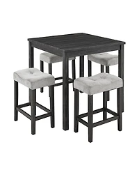 Maison Boucle 5-Piece Counter Height Dining Table Set with Upholstered Stools, Wood Grain Mdf Top and Solid Legs, Space-Saving