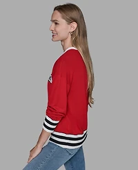 Karl Lagerfeld Paris Women's Crewneck Logo Striped Sweater
