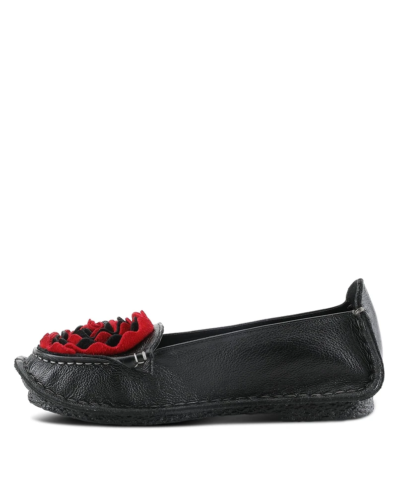 L'Artiste Dezi Hand-Painted Leather, Ombre Finish, Flower Accent, Cushioned Insole, Rubber Outsole – Round Toe Artisan Slip-On Flats