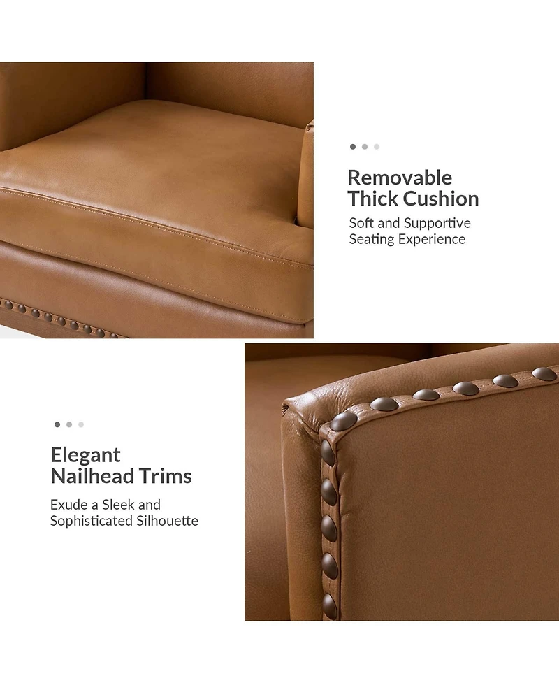 Hulala Home Regina Genuine Leather Arm Chair with Solid Wood Frame