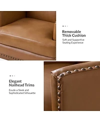 Hulala Home Regina Genuine Leather Arm Chair with Solid Wood Frame