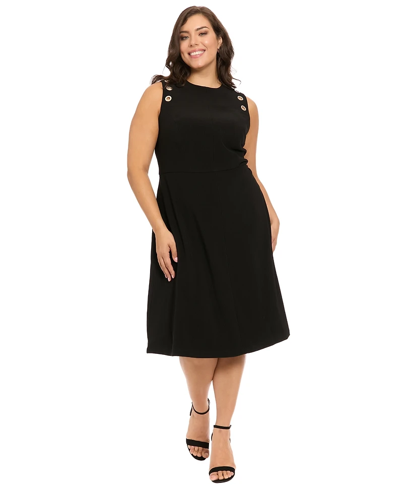 London Times Plus-Size Grommet Shoulder Midi Dress
