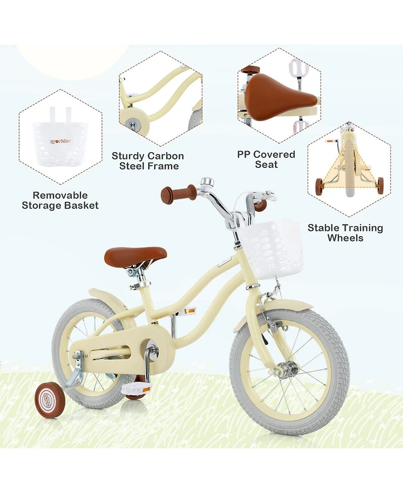 Sugift 14 Inch Kids Bike Adjustable with Training Wheels Ages 3-8 Years Olds-14 inches