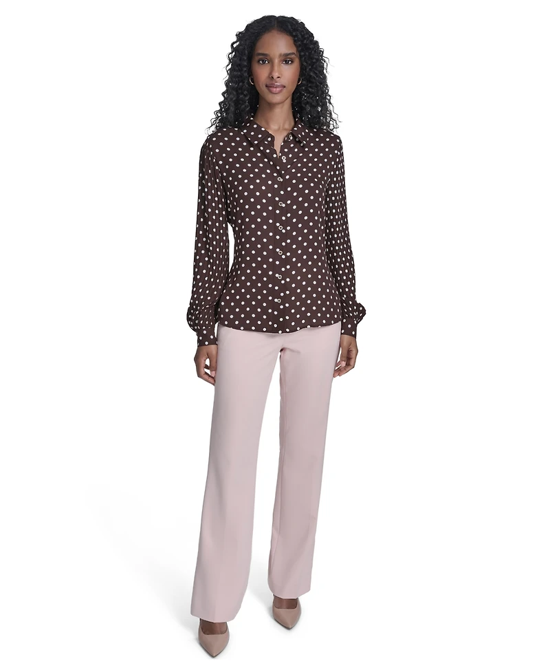 Tommy Hilfiger Women's Dot Pleated-Sleeve Button-Up Top