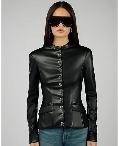 WeWoreWhat Women's Faux Leather Military Jacket