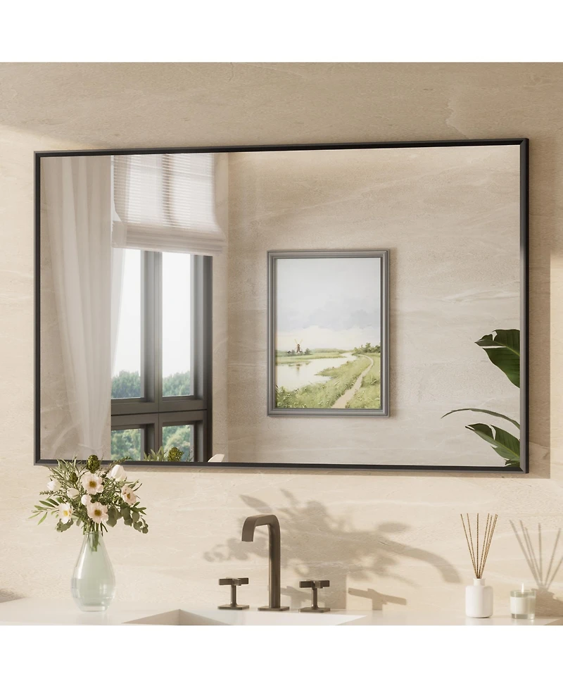 Keonjinn Inch Brushed Black Bathroom Vanity Mirror Metal Framed Over Sink Wall Mirror Horizontal/Vertical