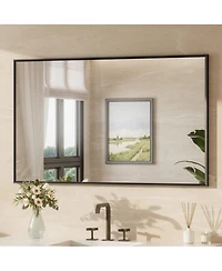 Keonjinn Inch Brushed Black Bathroom Vanity Mirror Metal Framed Over Sink Wall Mirror Horizontal/Vertical