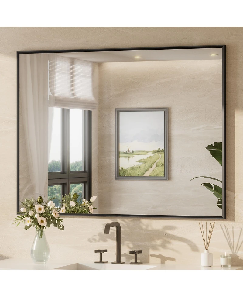 Keonjinn Inch Brushed Black Bathroom Vanity Mirror Metal Framed Over Sink Wall Mirror Horizontal/Vertical