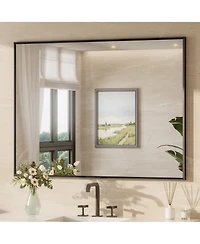 Keonjinn Inch Brushed Black Bathroom Vanity Mirror Metal Framed Over Sink Wall Mirror Horizontal/Vertical