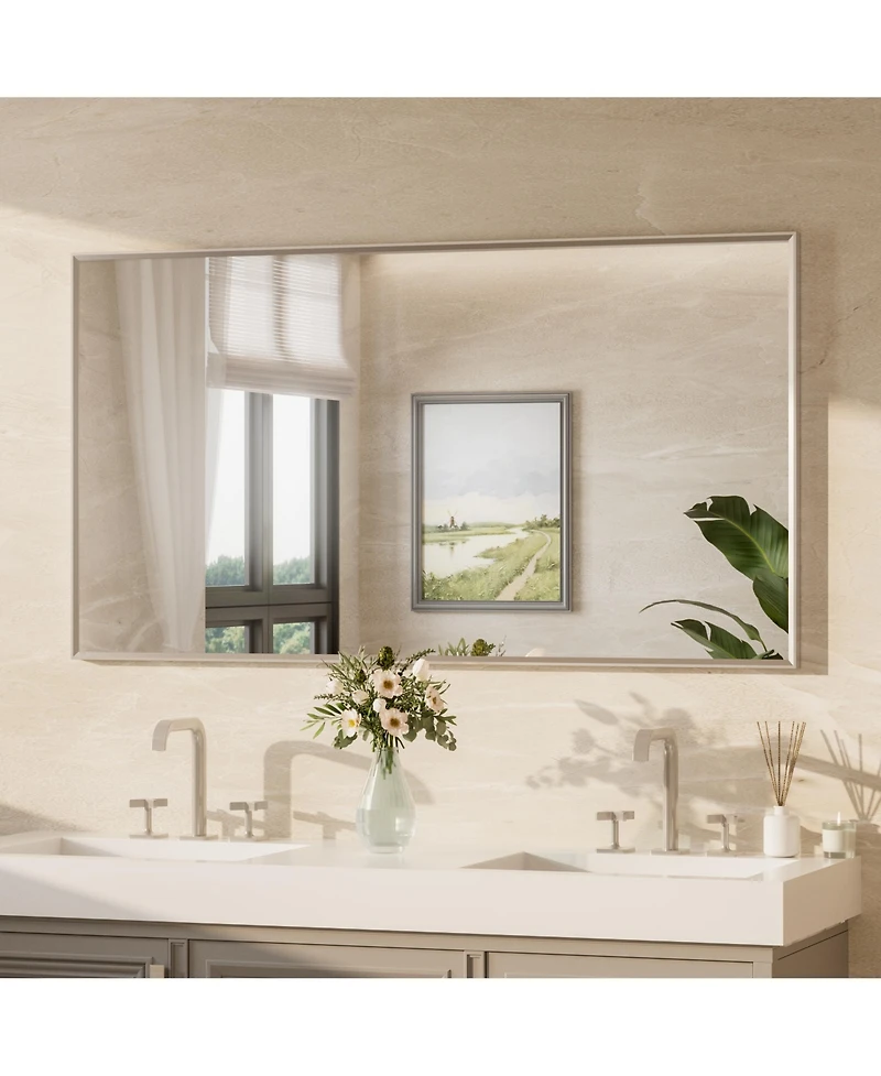 Keonjinn Inch Brushed Nickel Bathroom Vanity Mirror Metal Framed Over Sink Wall Mirror Horizontal/Vertical