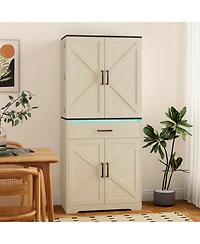 sumyeg Modern Wooden Cabinet with Sturdy Frame, Led Lighting, and Drawer for Living Room, Bedroom, Entryway, Office