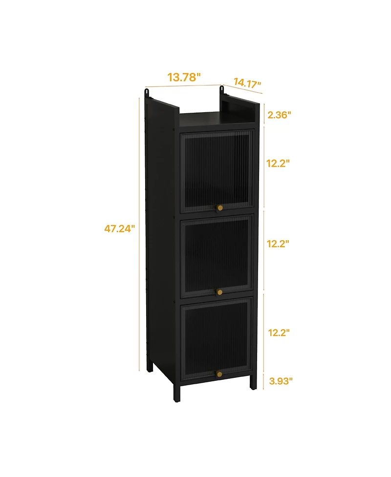 Casainc Modern Three-Tier Glass Door Cabinet with Four-Tier Storage for Living Room, Dining, Entryway, or Bathroom