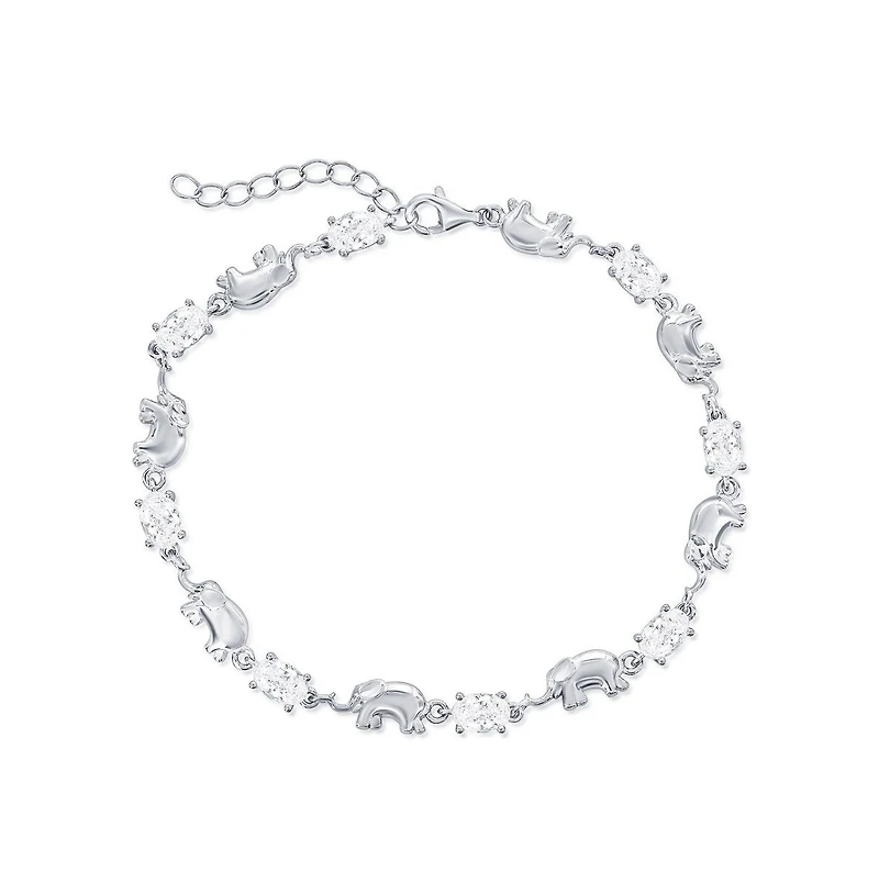 Sterling Silver, Alternating Elephant & Oval Cz Bracelet