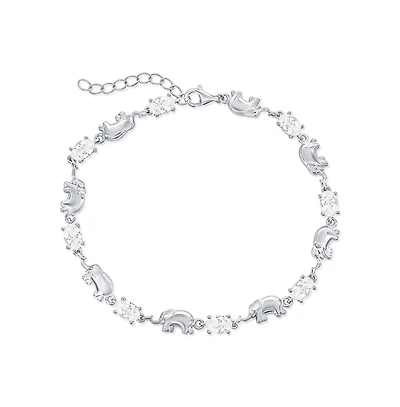 Sterling Silver, Alternating Elephant & Oval Cz Bracelet