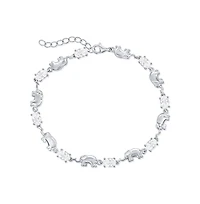 Sterling Silver, Alternating Elephant & Oval Cz Bracelet