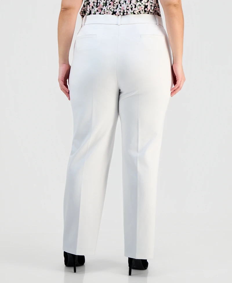 Kasper Plus Pull-On Straight-Leg Pants