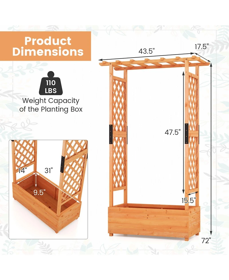 Sugift Raised Garden Bed with Arch Trellis-Orange