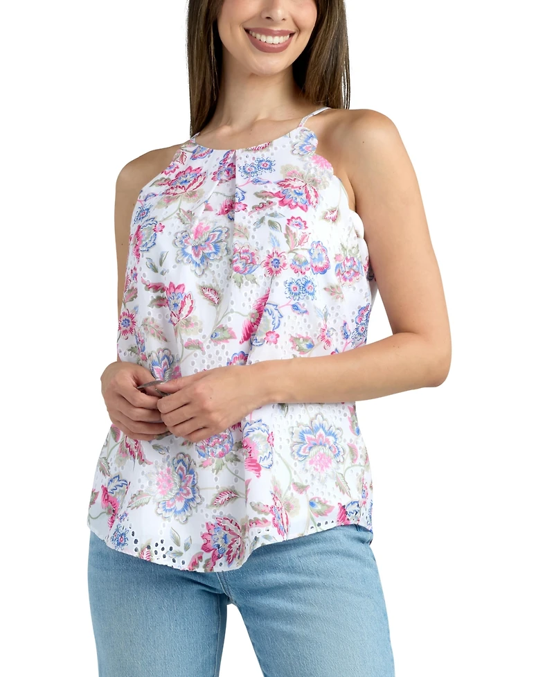 Bcx Junior's Resort Print Eyelet Top