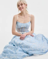 Say Yes Juniors' Sweetheart-Neck Embroidered Gown