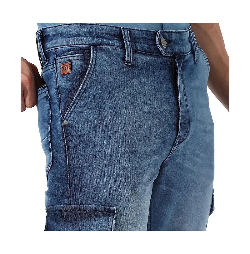 Campus Sutra Men's Medium-Wash Cargo Denim Jeans