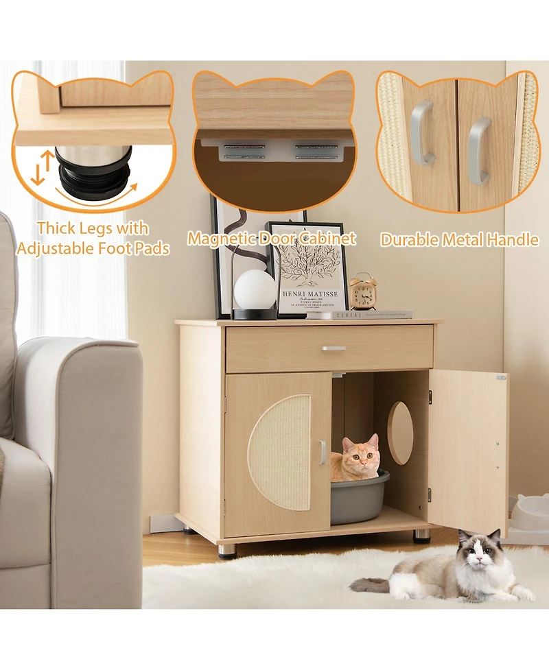 Skonyon Cat Litter Box Enclosure with Sisal Scratching Doors and Storage