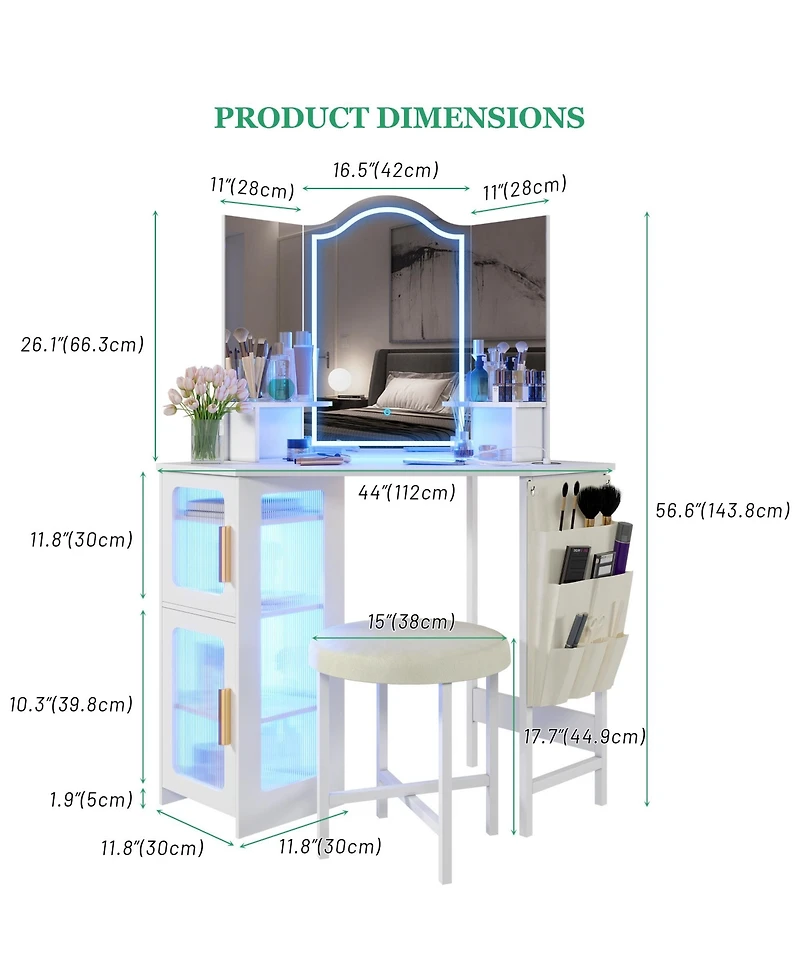 Vlsrka Vanity Makeup Desk with Mirror and Lights