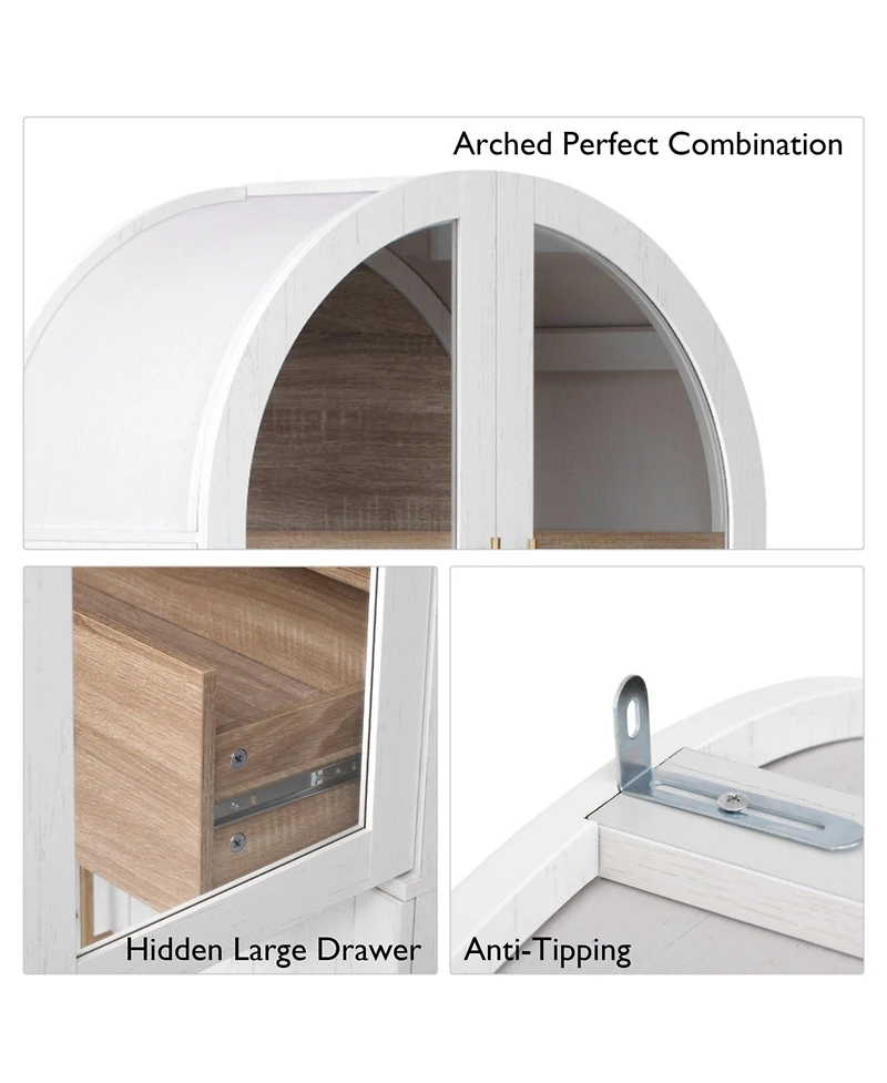 Boyel Living 71" Tall Arched Kitchen Pantry Cabinet with Door Shelves, Farmhouse Kitchen Storage Cabinet with Open & Adjustable Shelves