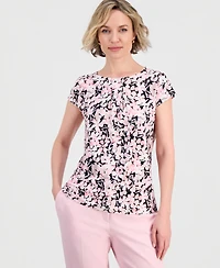Kasper Women's Floral Pleat-Front Cap-Sleeve Top