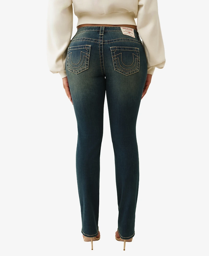 True Religion Women's Billie Mid Rise Straight Big T Jeans