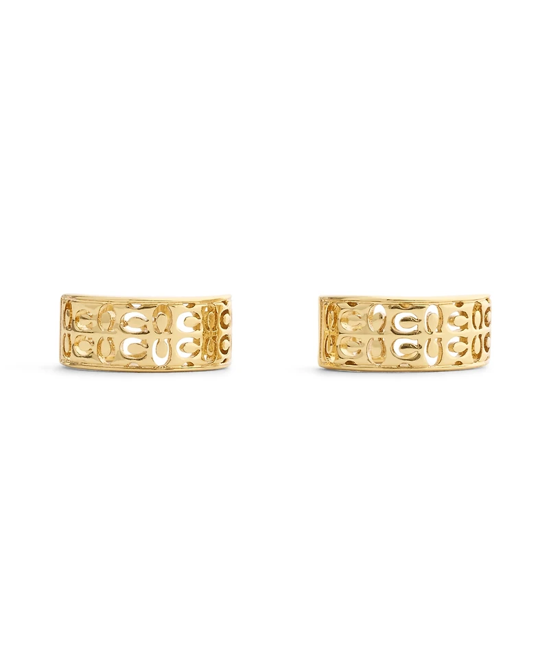 Coach Gold Signature Quilted Cut Out Huggie Earrings
