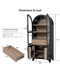 Boyel Living 71" Tall Arched Kitchen Pantry Cabinet with Door Shelves, Farmhouse Storage Open & Adjustable Shelves