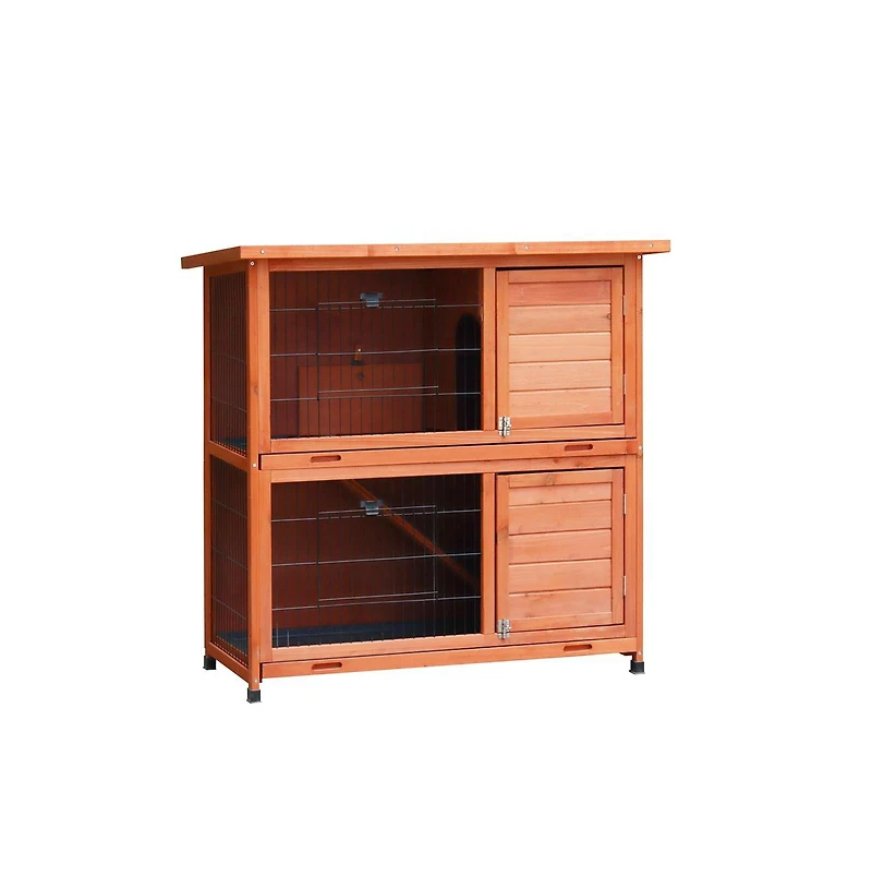Aostirmotor 41 in. Outdoor Wooden Rabbit Hutch with 2 Removable No-Leak Trays Non-Slip Ramp Waterproof Roof in Natural