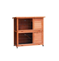 Aostirmotor 41 in. Outdoor Wooden Rabbit Hutch with 2 Removable No-Leak Trays Non-Slip Ramp Waterproof Roof in Natural