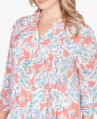 Ruby Rd. Plus Paisley Silky Gauze Button Front Top