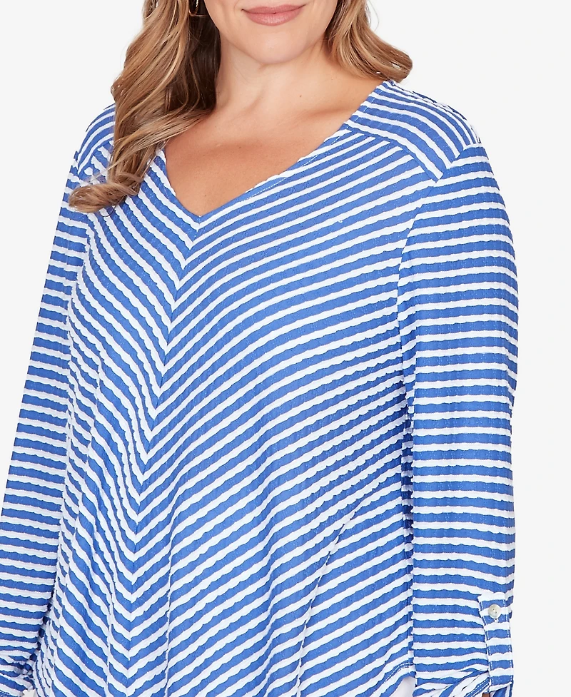 Ruby Rd. Plus Size Mitered Scallop Stripe Tunic Top