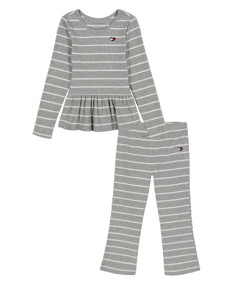 Tommy Hilfiger Girls 4-6X Crewneck Top and Flared Leg Pants, 2-Piece Set