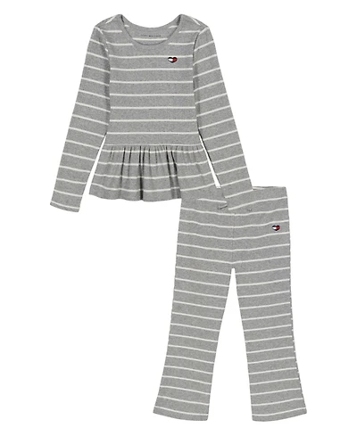 Tommy Hilfiger Girls 4-6X Crewneck Top and Flared Leg Pants, 2-Piece Set