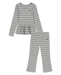 Tommy Hilfiger Girls 4-6X Crewneck Top and Flared Leg Pants, 2-Piece Set
