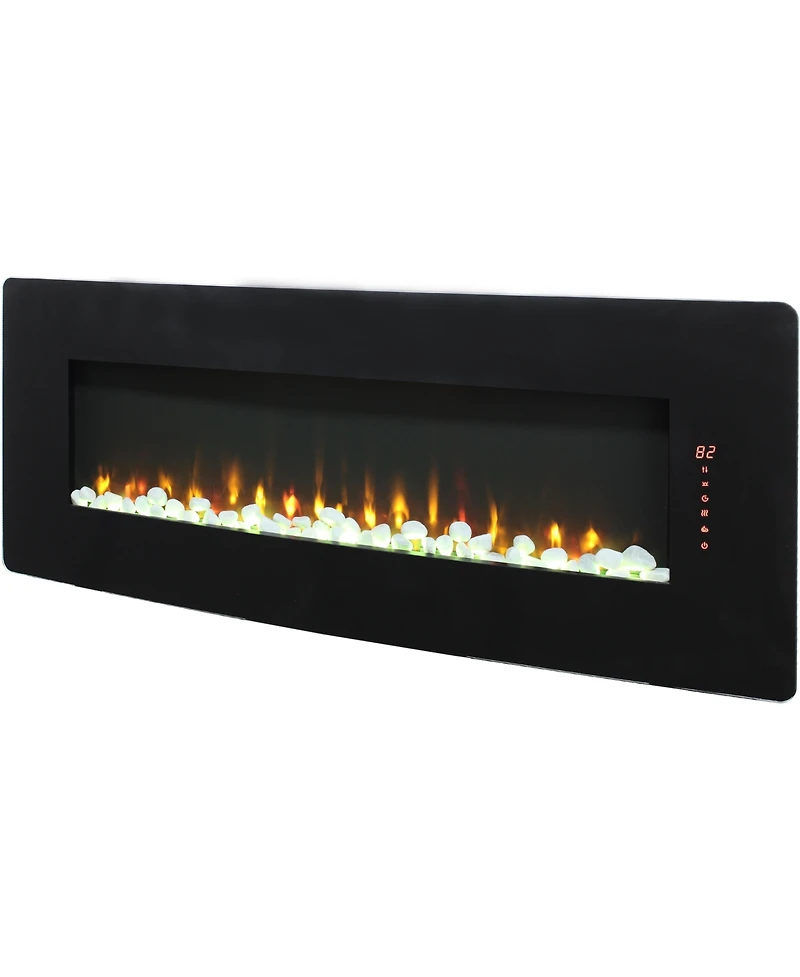 Flynama 48 inch Curved Front Wall Mounted Electric Fireplace with remote and multi color flame & emberbed