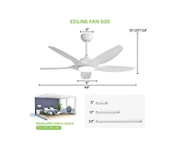 Sofucor 48-inch Matte White 5-Blade Ceiling Fan with Six Speed Remote Control and Forward Reverse Function for Indoor Use