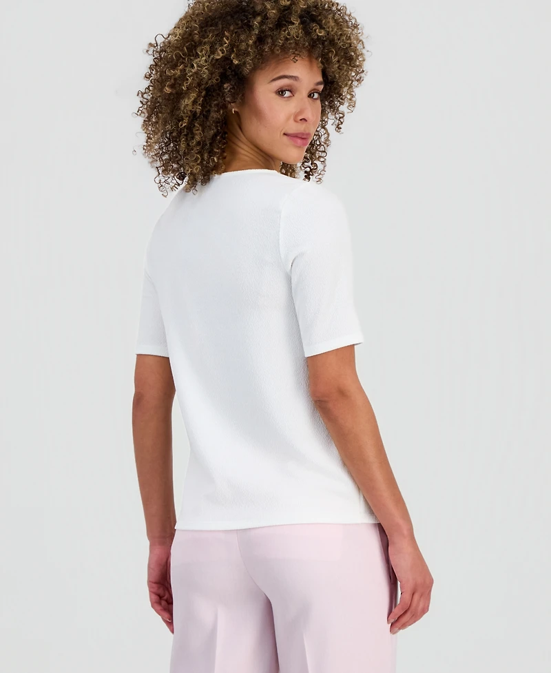 Kasper Women's Textured Elbow-Sleeve Top