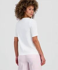 Kasper Women's Textured Elbow-Sleeve Top