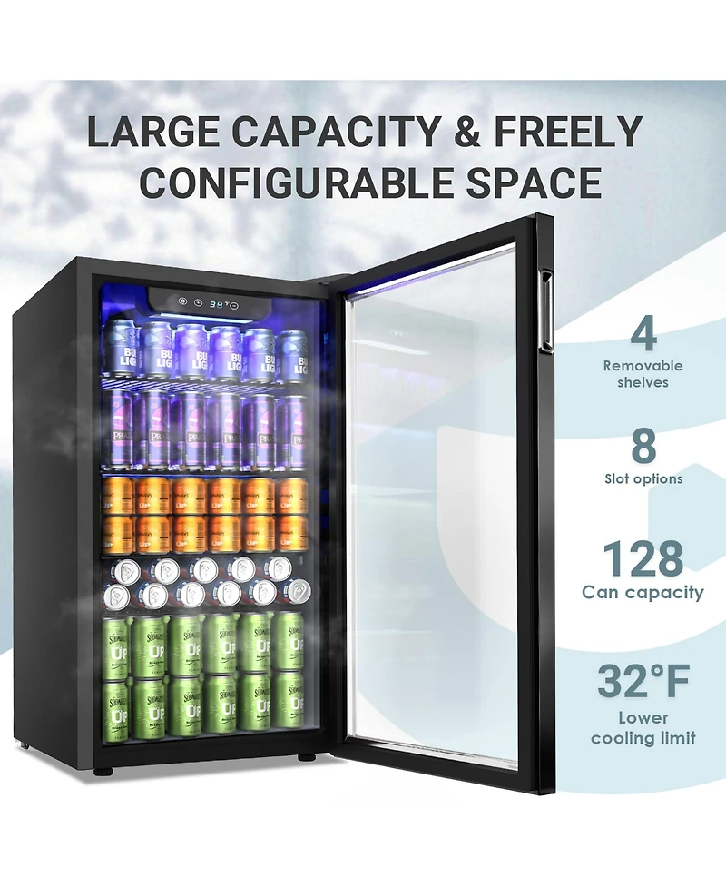 Euhomy 17.5" Single Zone 126 Cans 3.2 Cu.Ft. Beverage Cooler