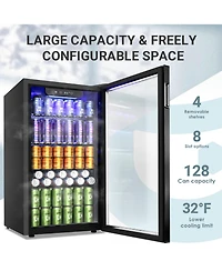 Euhomy 17.5" Single Zone 126 Cans 3.2 Cu.Ft. Beverage Cooler