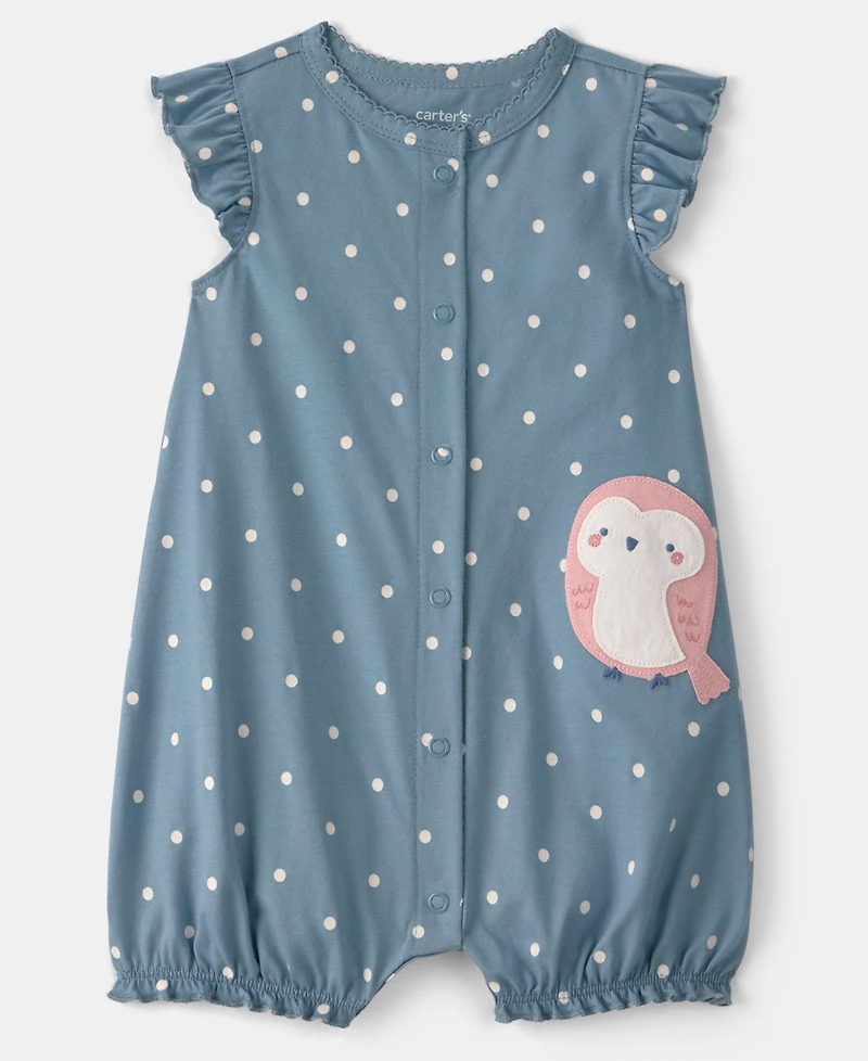 Carter's Baby Girls All-Over Dots Printed and Owl Graphic Snap-Up Romper