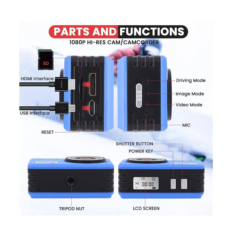 Pyle Hd 1080P Waterproof WiFi Sports Action Camera with Lcd Screen & Mount – 8MP Mini Camcorder