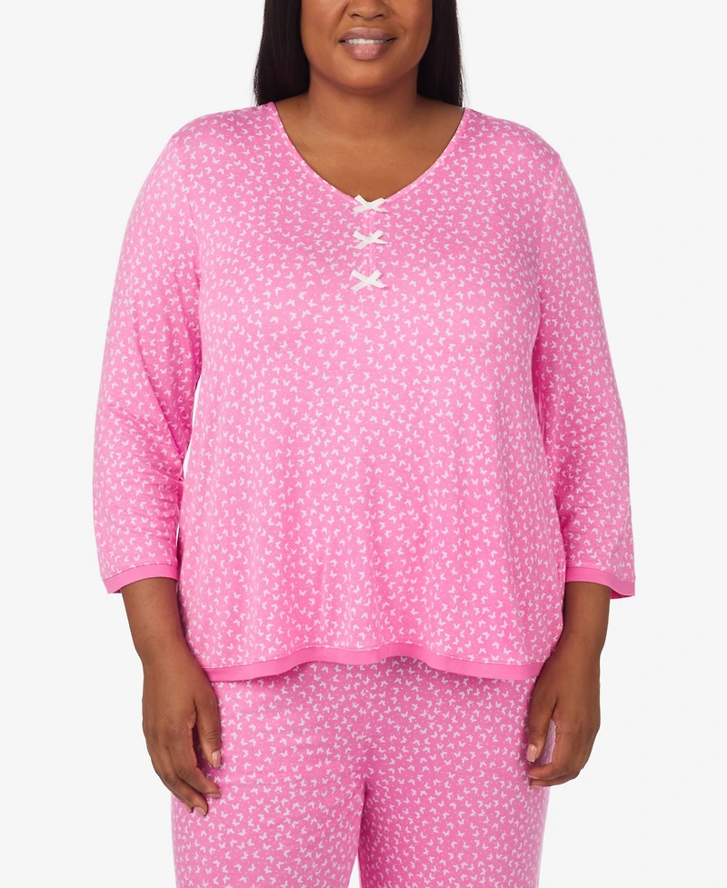 Ellen Tracy Plus V-Neck Top and Ankle Pajama Pants, 2-Piece Set