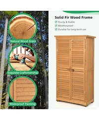Sugift Outdoor Wooden Garden Tool Storage Cabinet