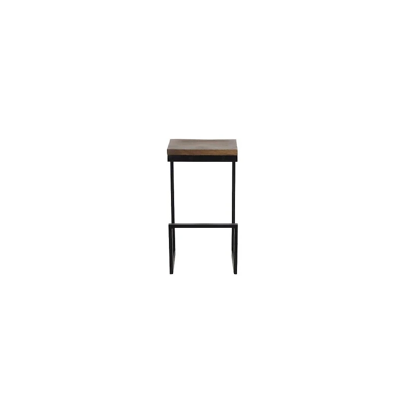 Porter Designs Cube Solid Wood & Metal Bar Stool, Brown (Set of 2