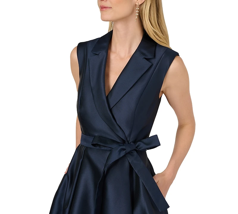 Adrianna Papell Women's Lapel Mikado Ankle Dress